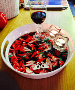 Chilli Leaves With Glass Of Wine And Candles