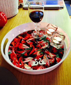 Chilli Leaves With Glass Of Wine And Candles